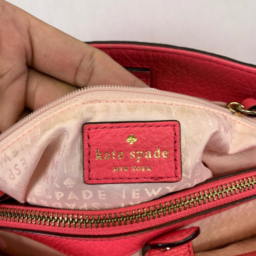 Kate Spade New York Coral Pink Leather Satchel Floral Handbag Tote Missing Strap - Picture 16 of 16